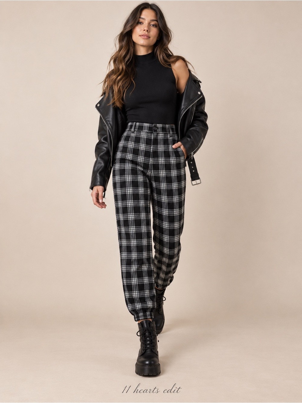 I.AM.GIA Cobain Plaid Jogger Pants Black White Checkered Size Small